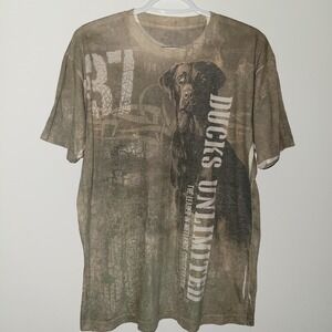 Artisans Apparel Ducks Unlimited Short Sleeve T-Shirt Men's Size Large Camo Dog